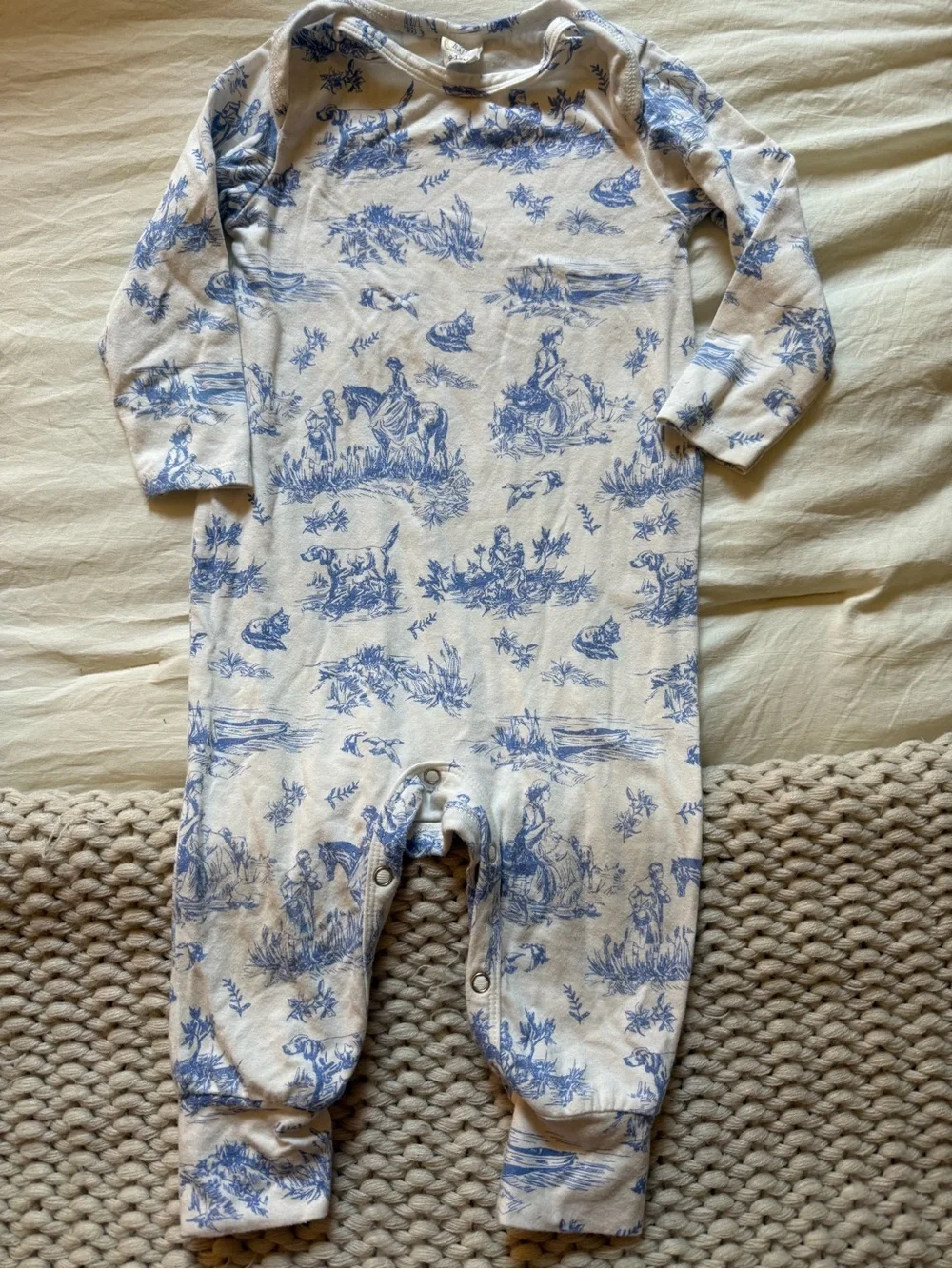 Girls Tesa Babe Soft Blue Toile Print Bamboo and Cotton Sleeper Size 9-12m